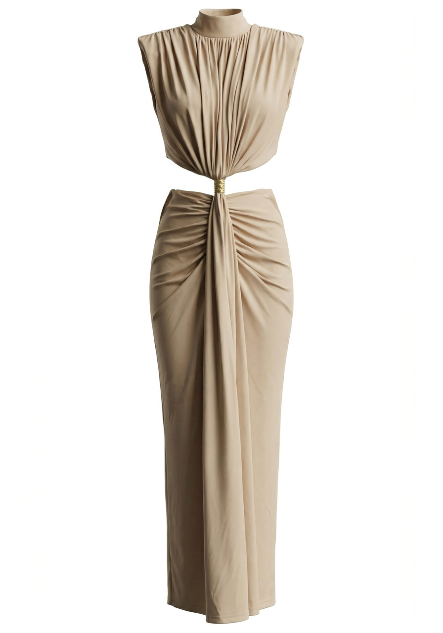 Draped Cut Out Maxi Dress Nude Draped Cut Out Maxi Dress Nude