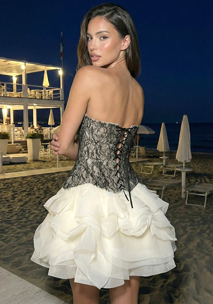 semi formal dresses for seniors Elegant V Neck Two Pieces Backless Mermaid Lace Top White Prom Dresses with  Slit, 2 Piece Mermaid Lace White Formal Graduation Evening Dresses main image 0