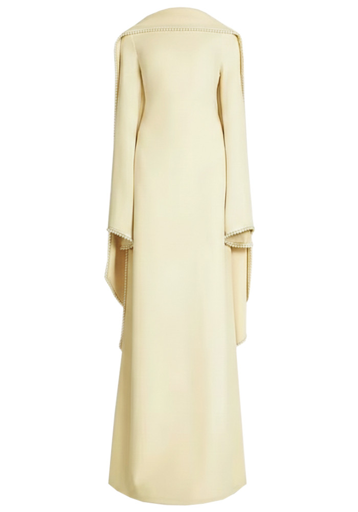 Long Sleeve Pearl Embellished Maxi Dress Yellow Long Sleeve Pearl Embellished Maxi Dress Yellow