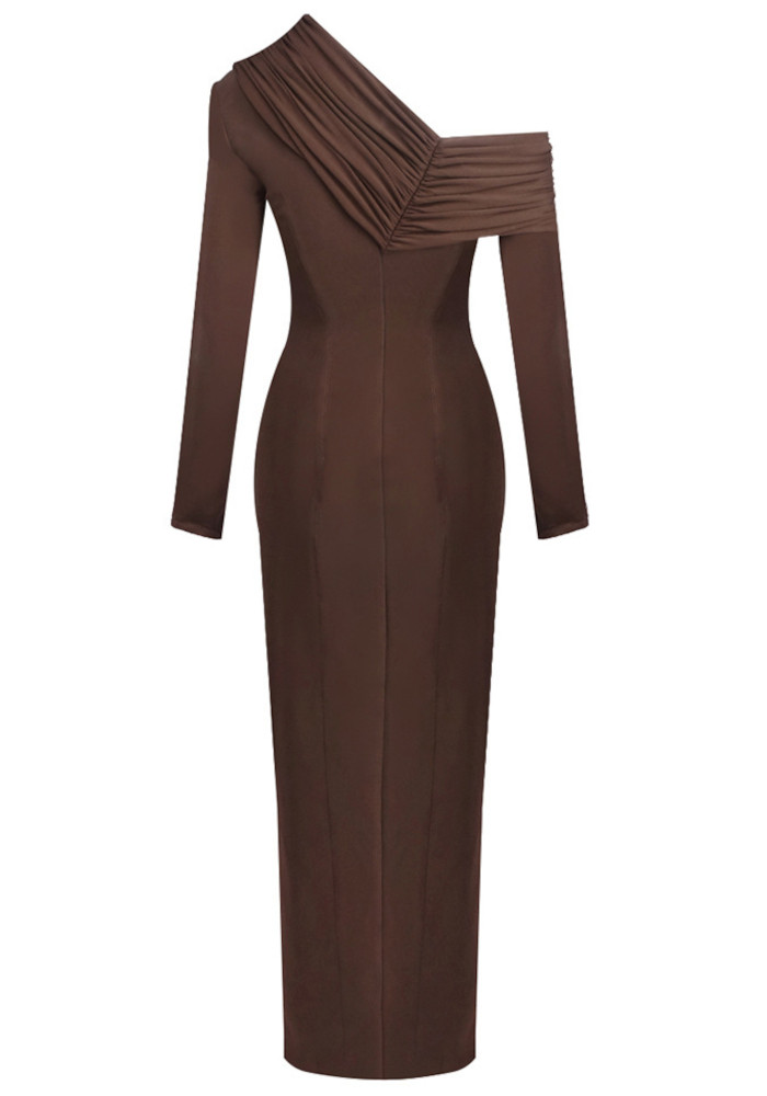 brown long sleeve bodycon maxi dress Chocolate Long Sleeve Boatneck Maxi Dress Medium