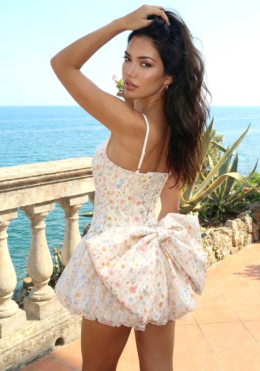 peach corset dress Peach Rose Mini Corset Summer Dress with Floral Print Peach Rose Floral Print / Large
