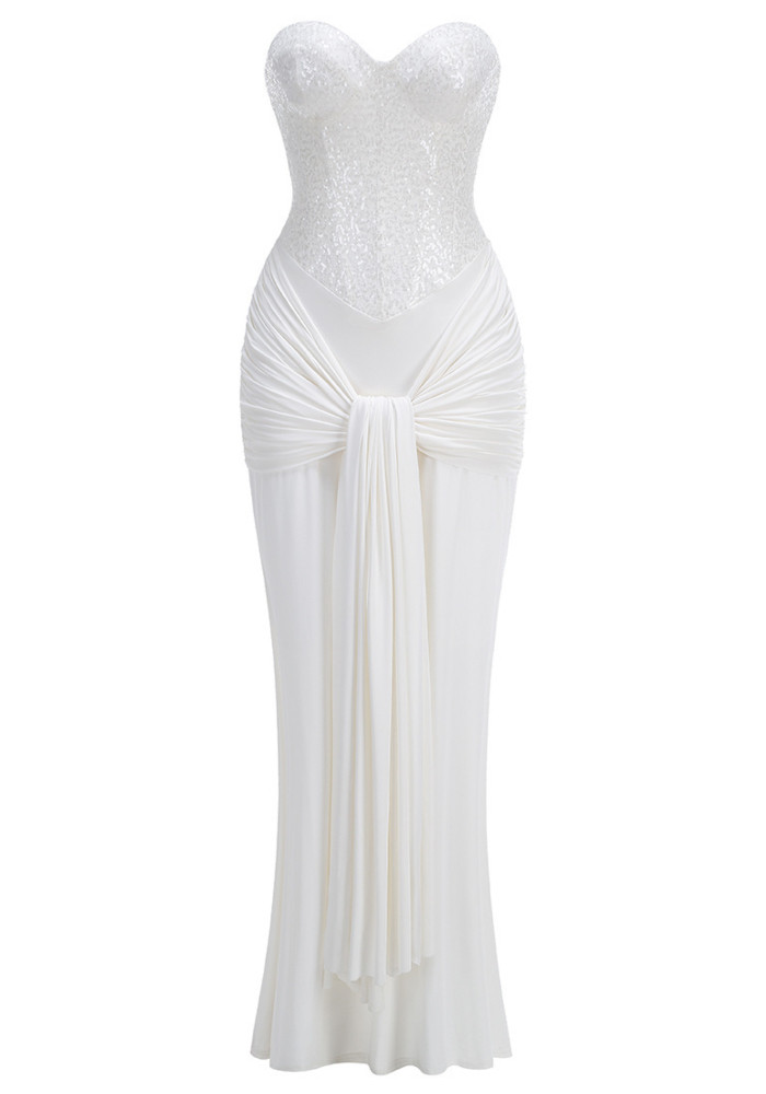 sachin and babi light blue dress Strapless Rhinestone Tassel Sparkly Long Train Prom Dress