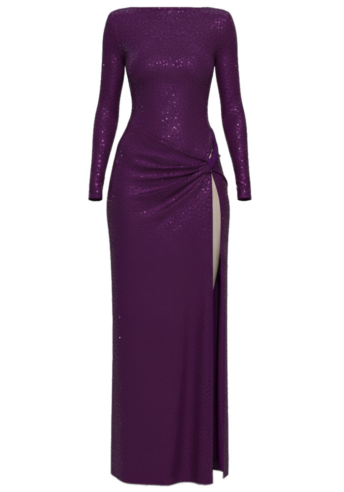 Long Sleeve Sparkly Maxi Dress Purple