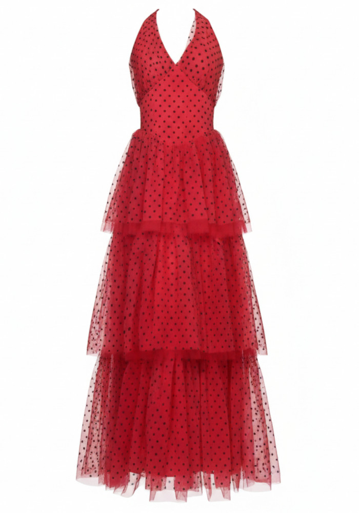 red polka dot ruffle dress Vibrant Red Polka Dot Layered Ruffle Dress