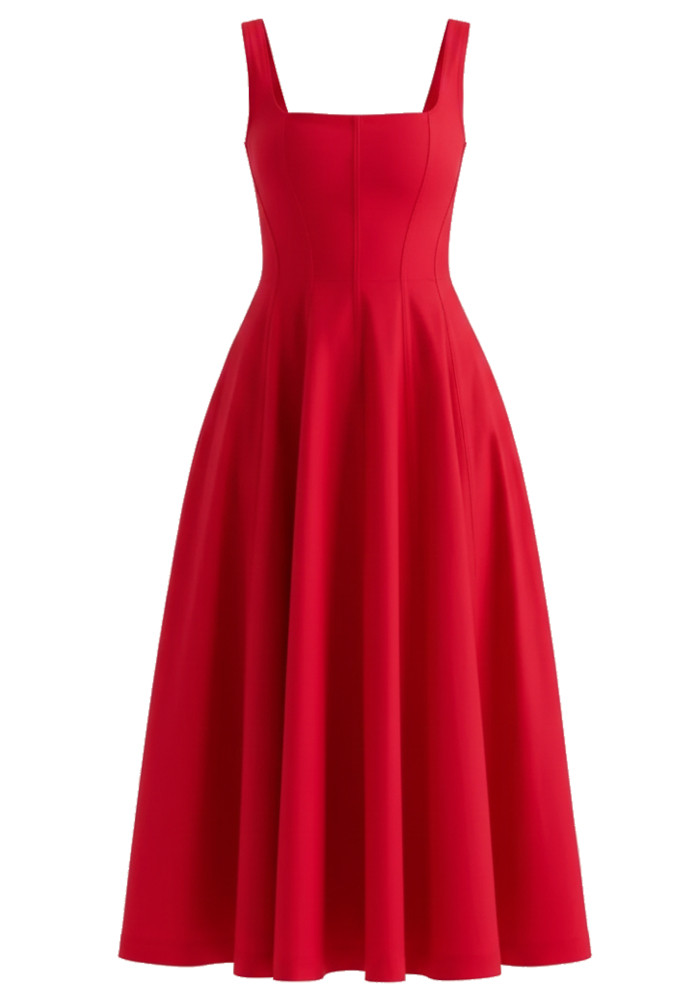 Corset A Line Midi Dress Red - Luxe Corset Dresses and Luxe Party Dresses