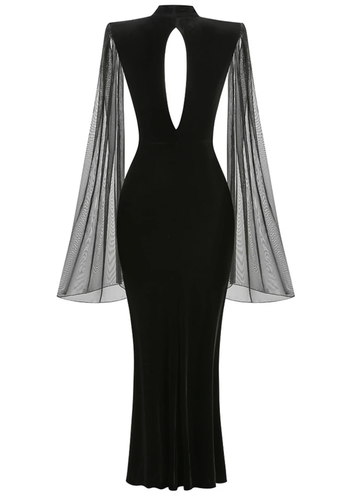 black velvet dress sheer sleeves Black Velvet Shimmer Dress