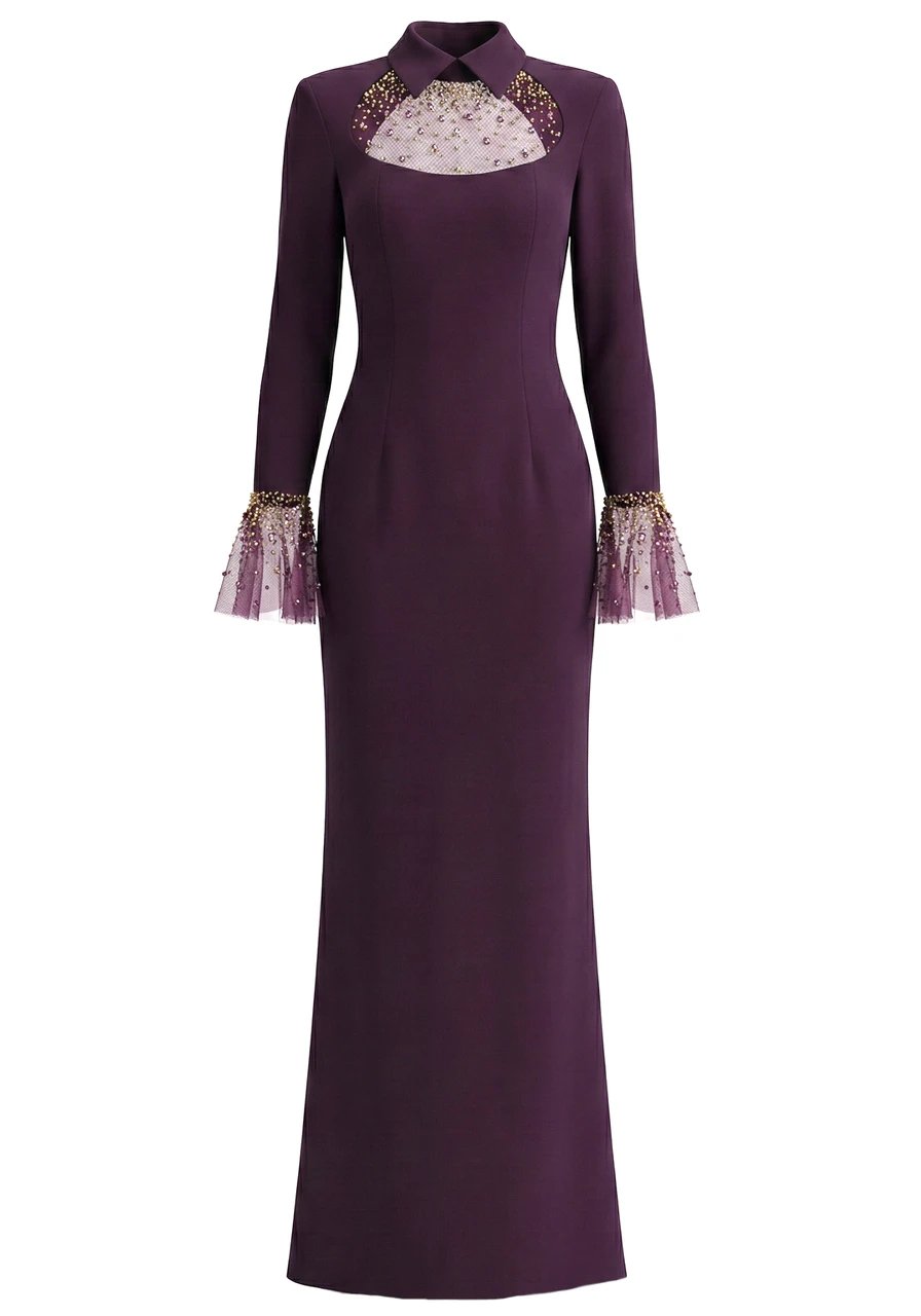 long fitted purple dress Amarra 94109 Size 10 Purple Long Fitted Backless Sequin Corset Prom Dr