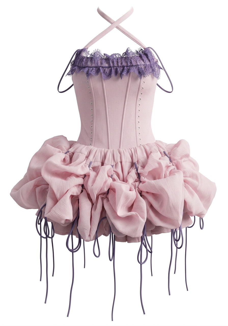 purple bubble dress Jovani 39741 up corset. Halter Lace Bubble Dress Pink
