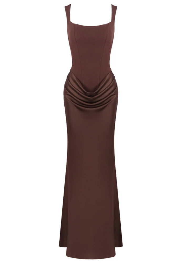 brown dress with corset Draped Maxi Maxi dress