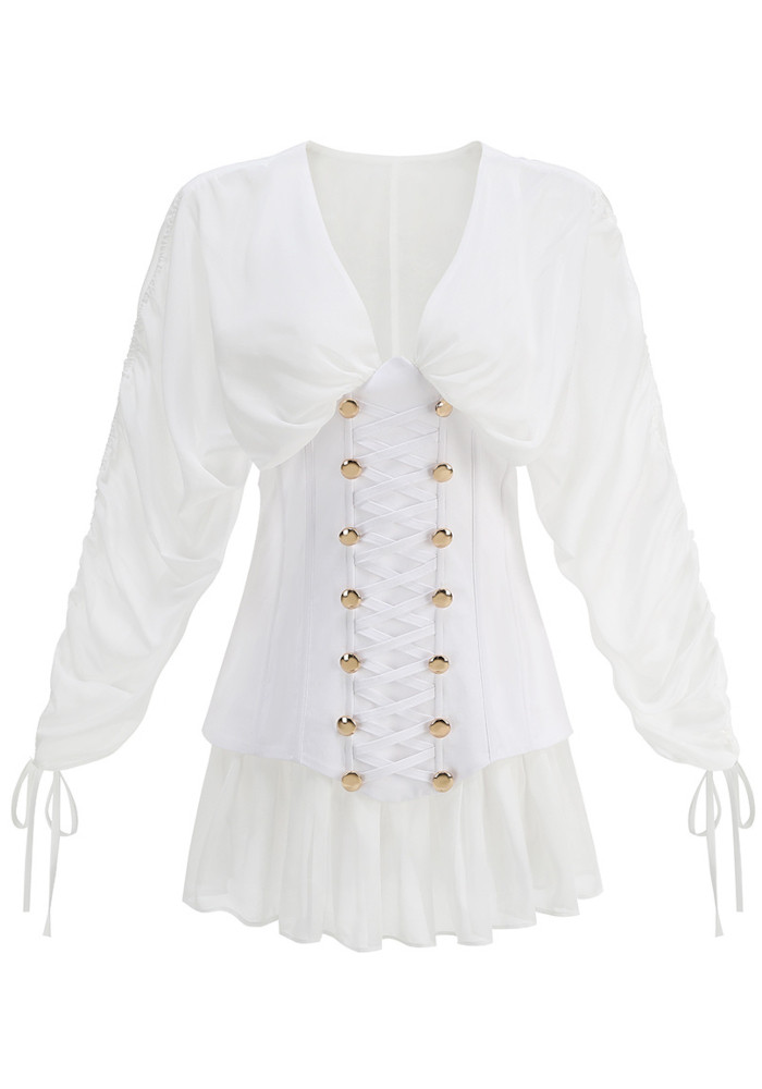 white blouse dress with corset white christmas dresses Corset Shirt Dress