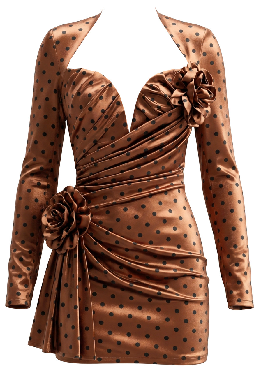 self portrait long sleeve polka dot dress self-portrait - Cream Polka Dot Satin Midi Dress