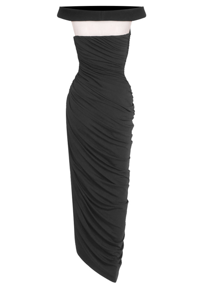 knee length dresses for ladies Bonnie Slinky and Lace Maxi Dress / Black | Meshki main image 0