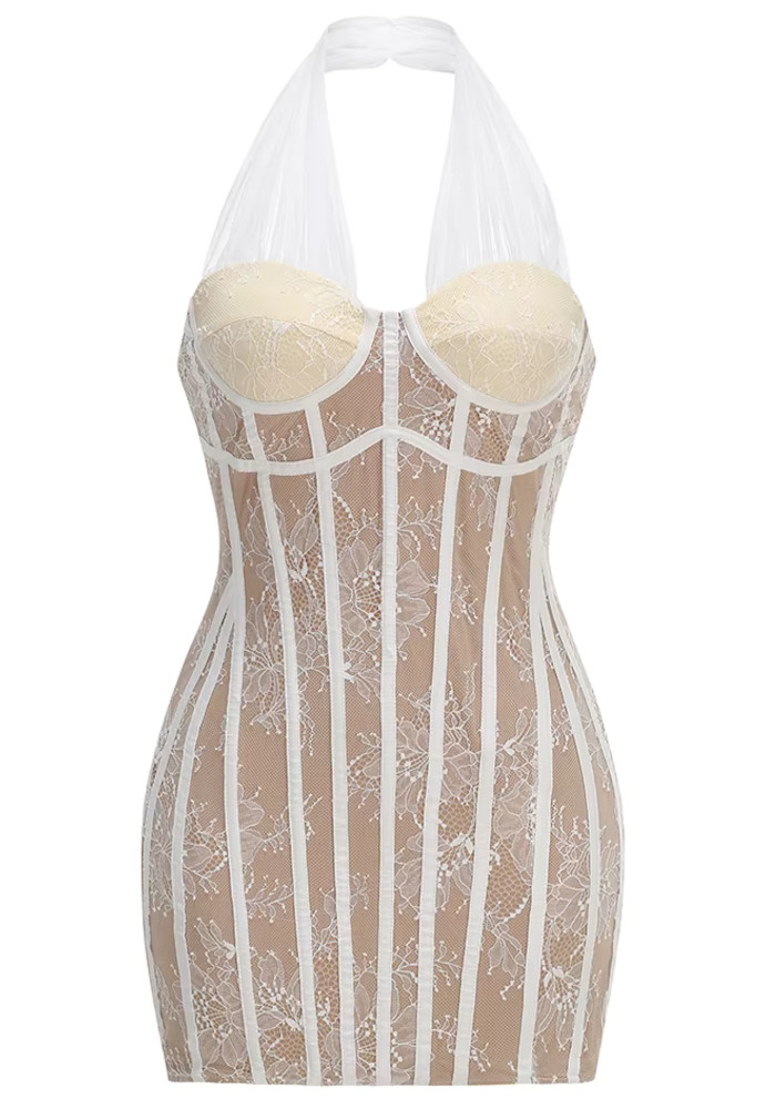 knee length dresses for ladies Honey Couture MICHELLE White Lace & Crochet Bodycon Dress main image 0