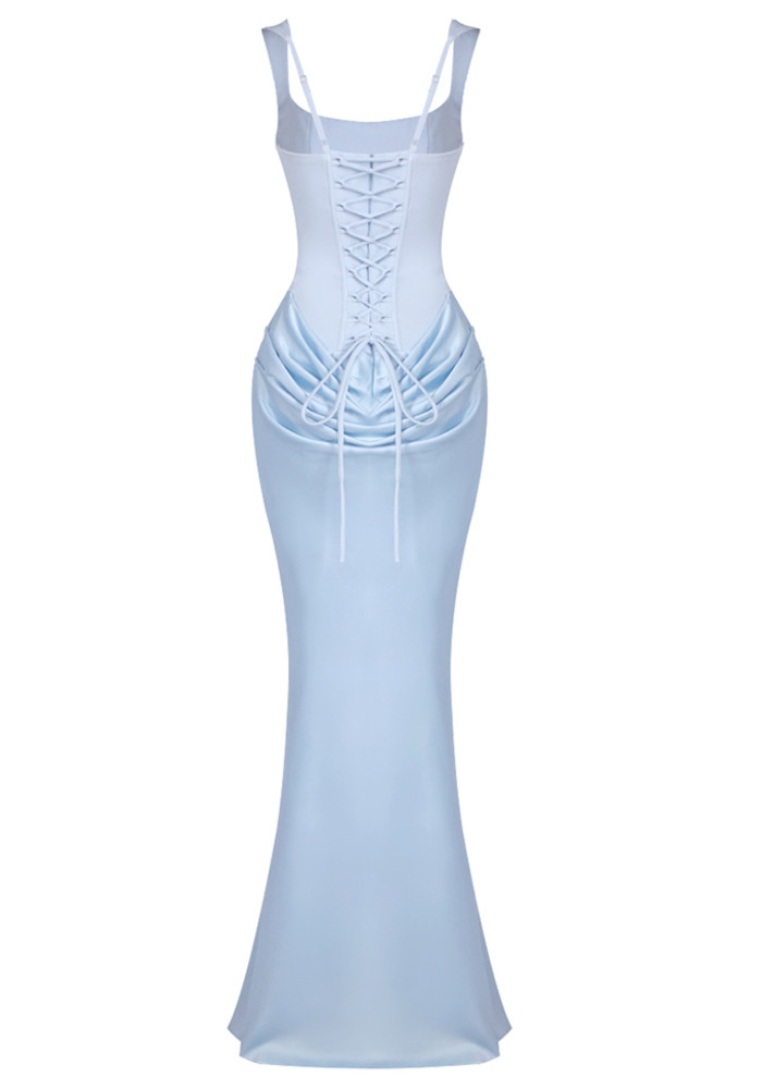 denisse powder blue corset maxi dress Draped Corset Maxi Dress Light Blue