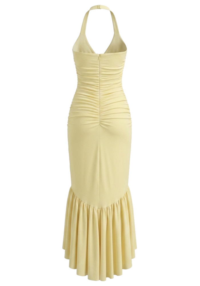 yellow halter ruffle dress Halter Ruffle Detail Maxi Dress Yellow