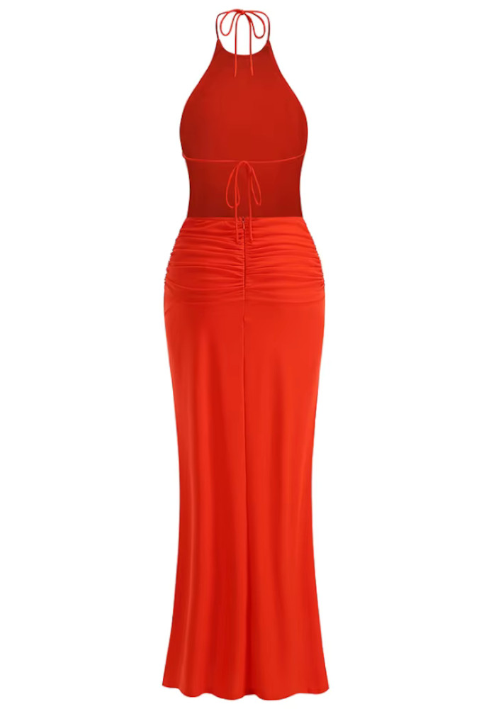 red backless midi dress Red Backless Long Sleeve Midi Dress trinarosh