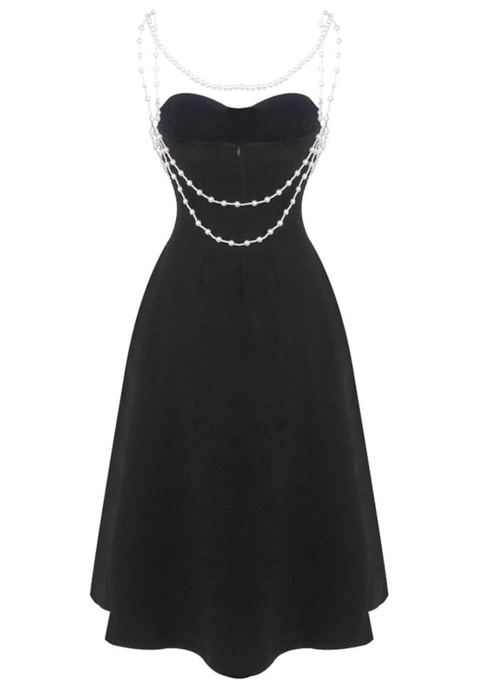 msk dresses black dress with pearls Pearl Detail Strapless A Line Midi Dress Black