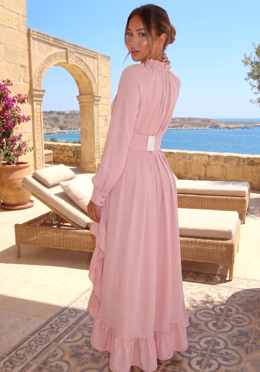 light pink maxi dress long sleeve Alita Baby Pink Off The Shoulder Long Sleeve Maxi Formal Dress - US 8 main image 1
