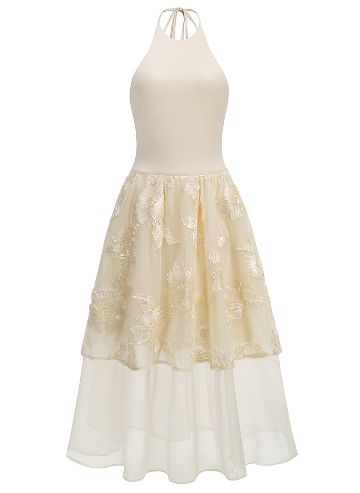 Halter Floral A Line Midi Dress Ivory - Luxe Floral Dresses and Luxe Party Dresses Halter Floral A Line Midi Dress Ivory - Luxe Floral Dresses and Luxe Party Dresses