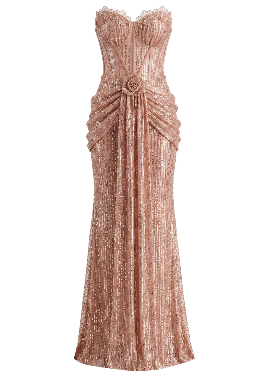 Strapless Bustier Sequin Maxi Dress Coral Pink - Luxe Maxi Dresses and Luxe  Party Dresses