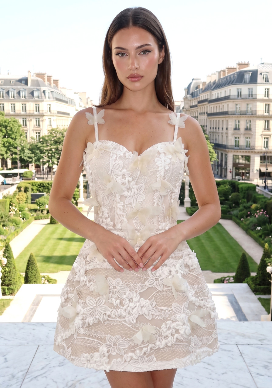 ivory lace cocktail dress Strapless Onyx and Ivory Lace Cocktail Dress with Draped Sleeves