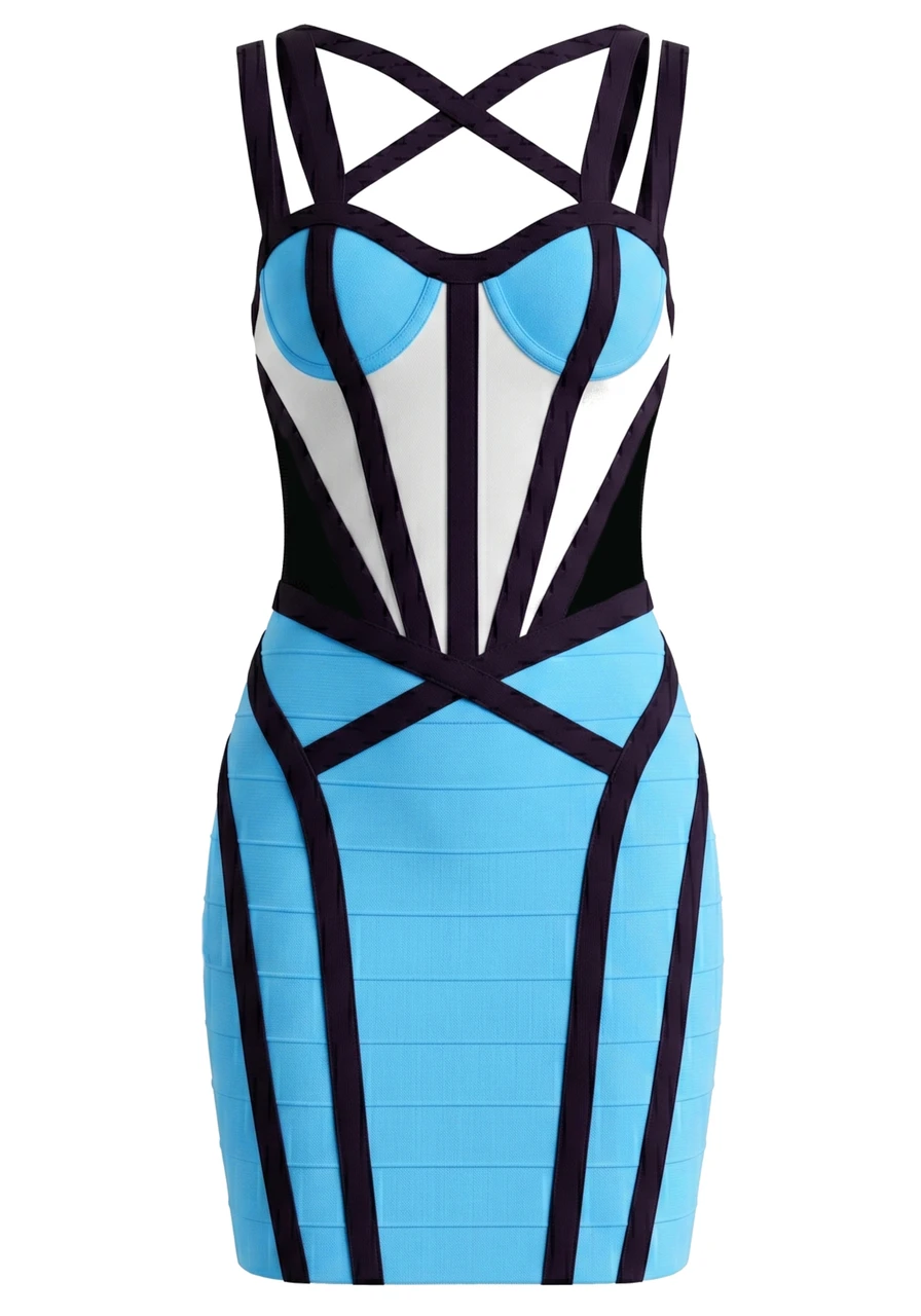 blue and black colorblock dress KAAREM - Two-Three A-Line Colorblock Dress