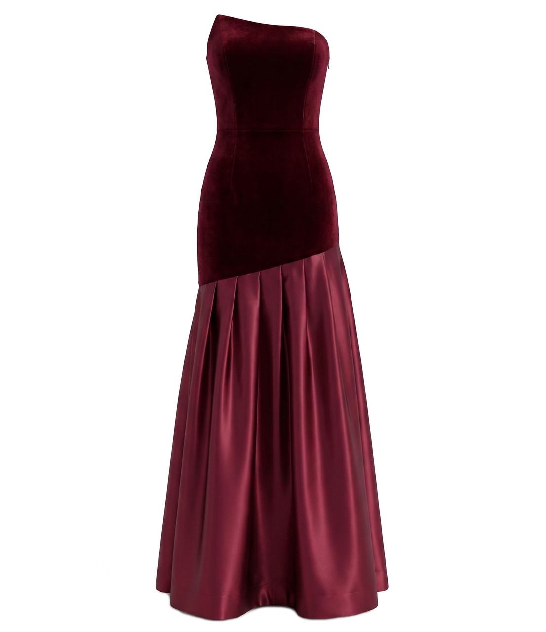strapless burgundy velvet dress A Line Maxi Chest:47