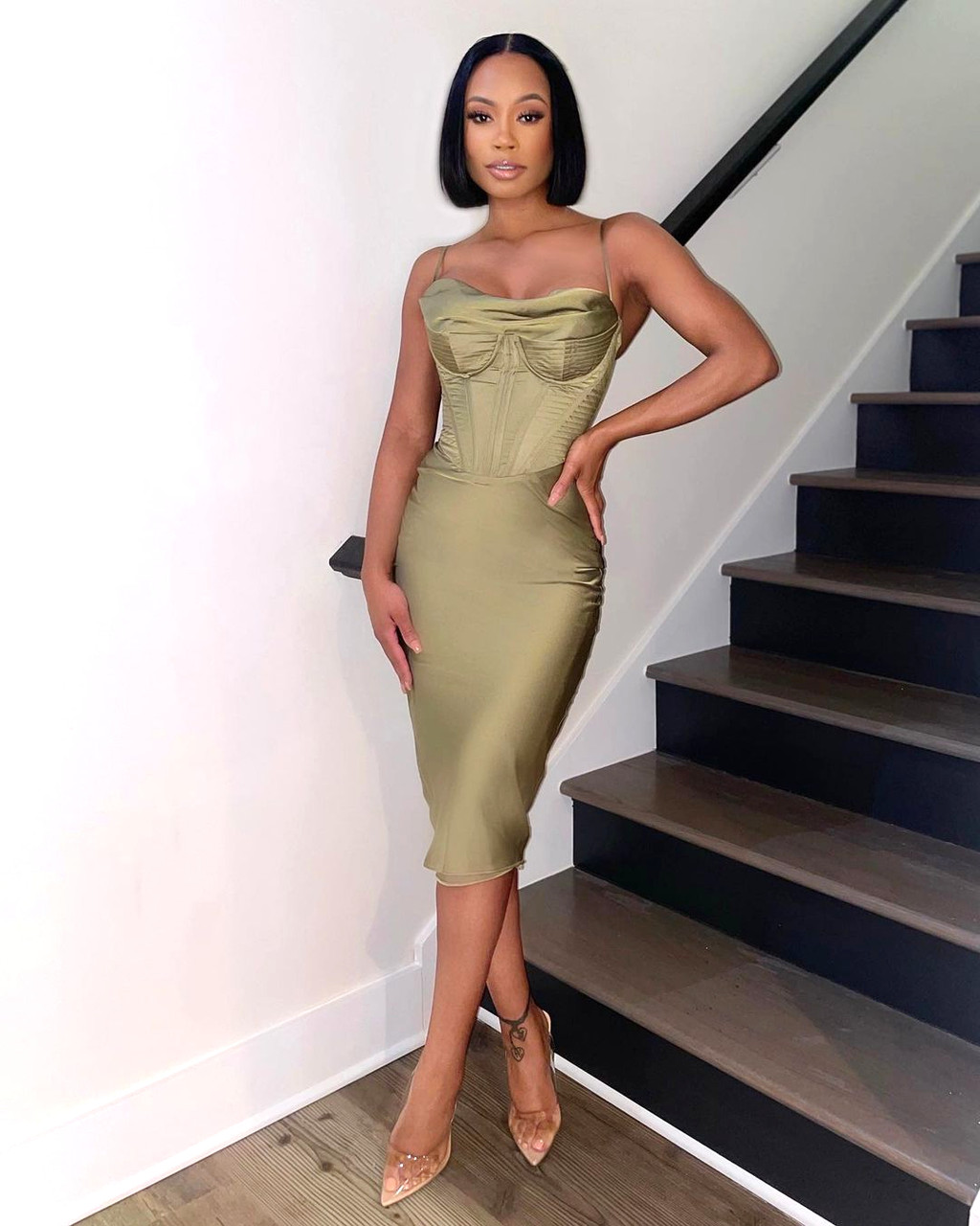 Bustier Corset Midi Satin Dress Green - Luxe Dresses and Celebrity