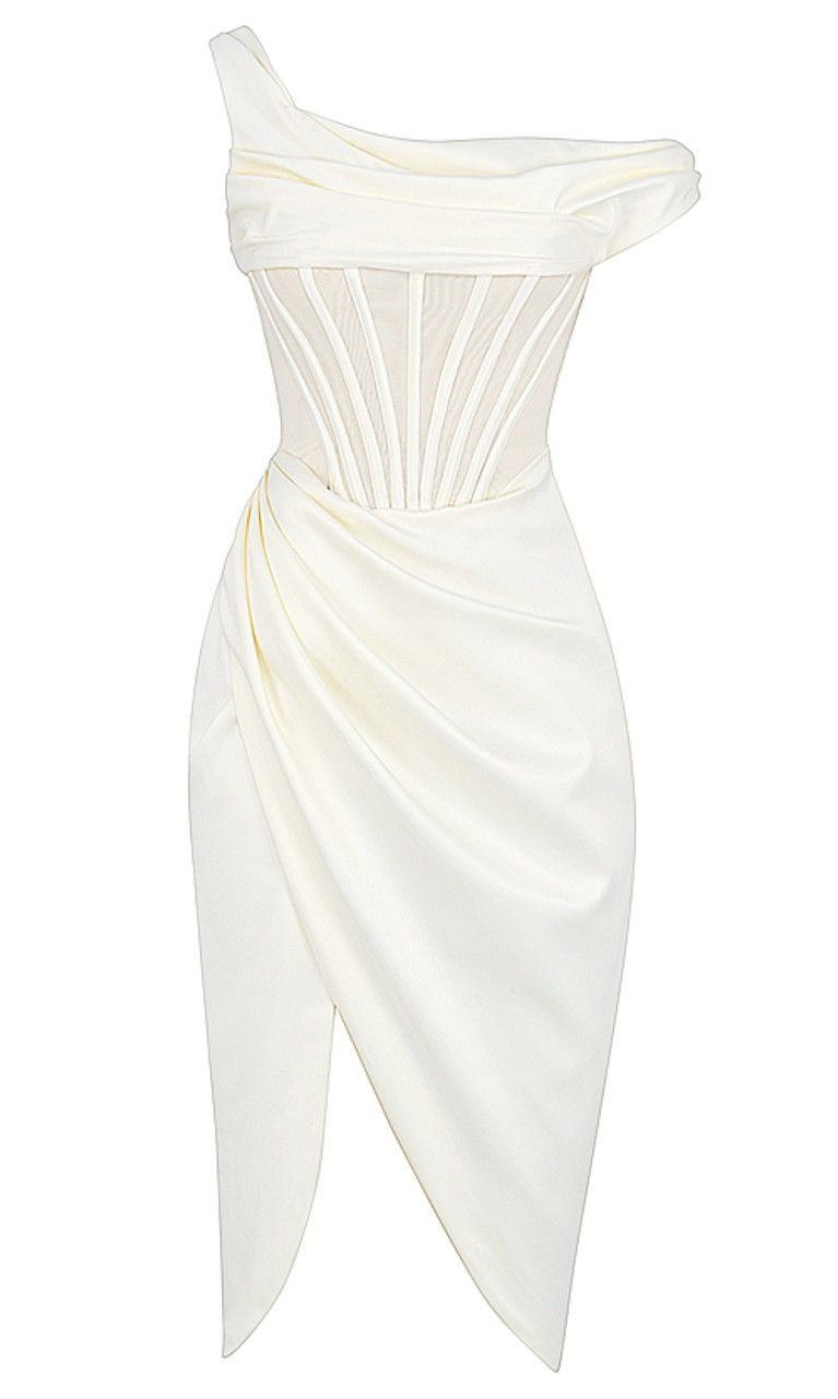 Pearl Strap Bardot Bustier Midi Dress White - Luxe Dresses and Luxe Party  Dresses
