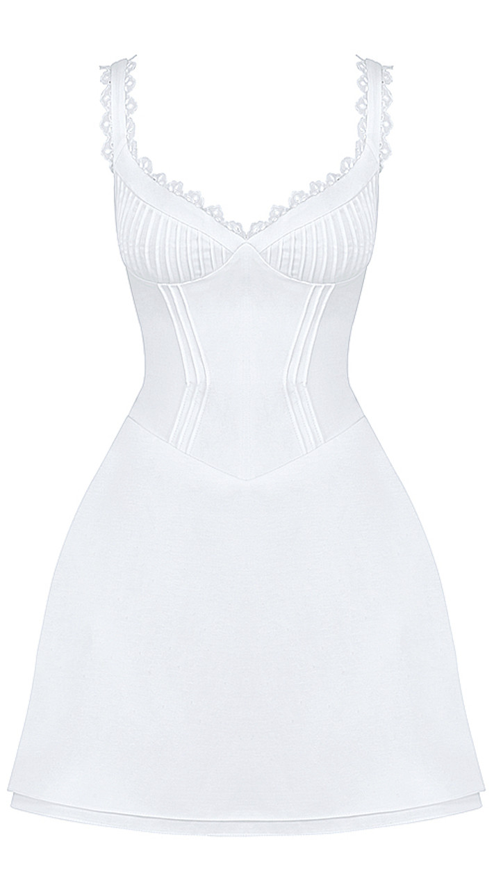 Lace Trim Bustier A Line Dress White - Luxe Mini Dresses and Celebrity  Inspired Dresses