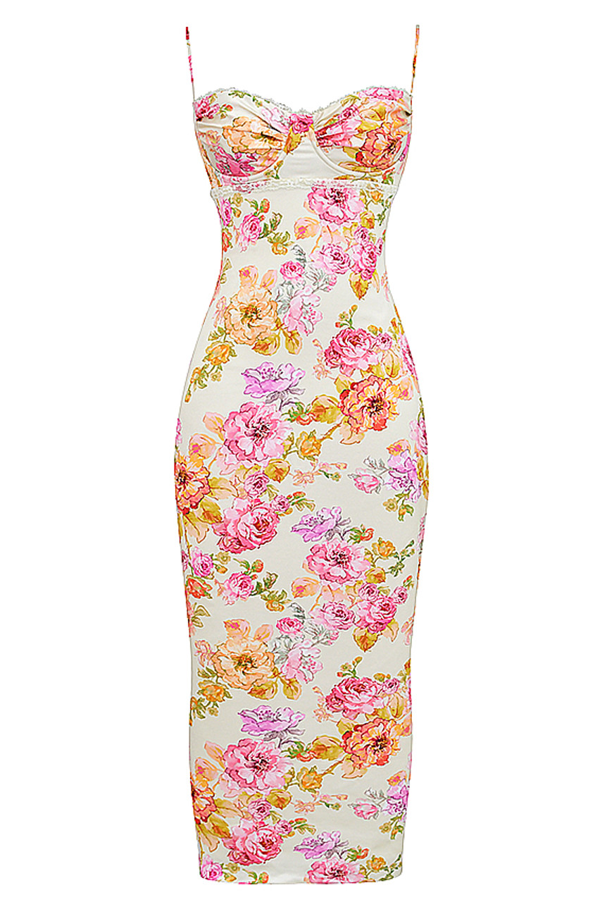 Floral Draped Bustier Maxi Dress - Luxe Floral Dresses and Luxe