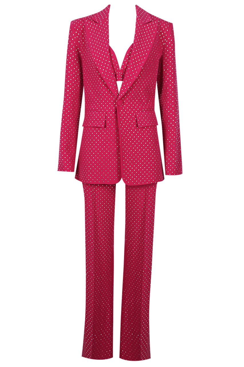 Sparkly Long Sleeve Three Piece Suit Hot Pink - Luxe Suits and Celebrity  Inspired Jumpsuits