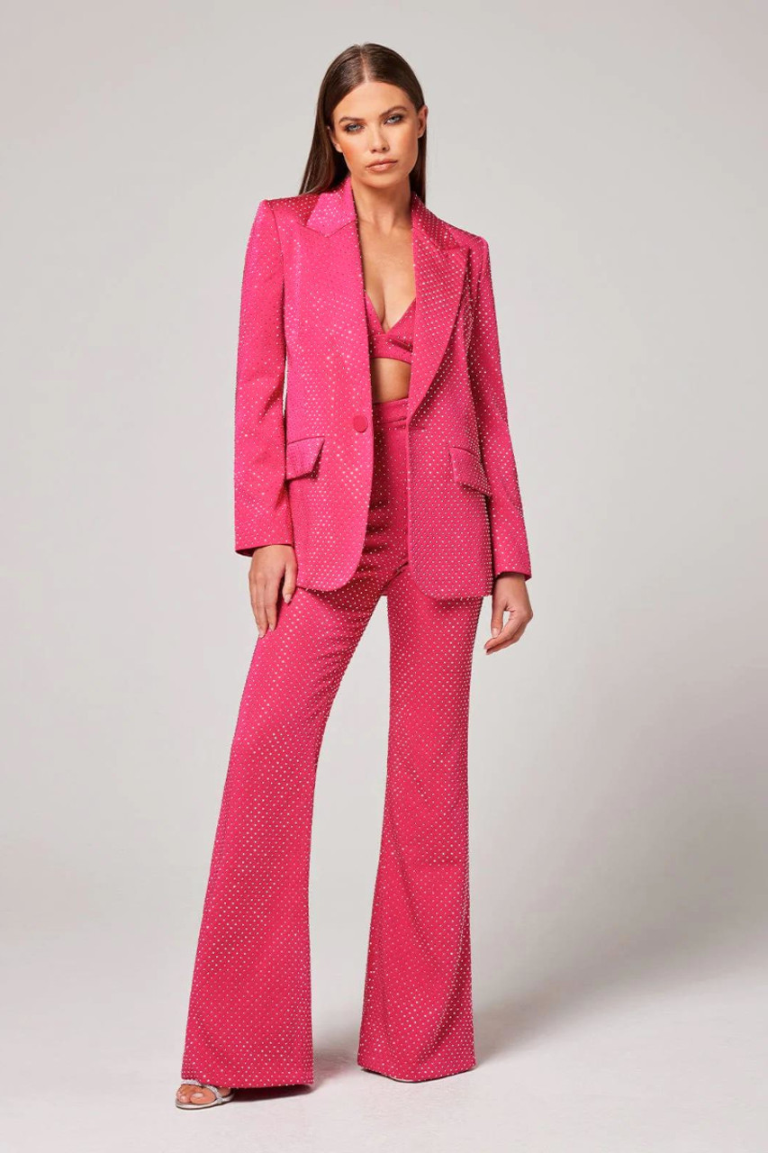 Sparkly Long Sleeve Three Piece Suit Hot Pink - Luxe Suits and