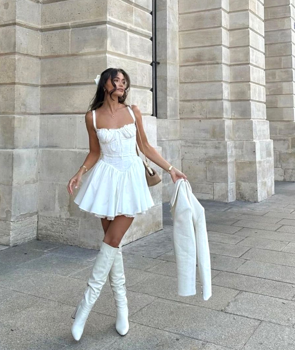 Corset Cheap Skater Dresses Premium Black Woven Bow Corset Detail - Main Image