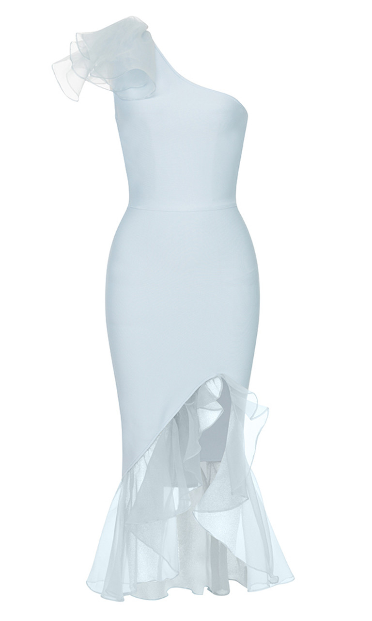 One Shoulder Mesh Ruffle Midi Dress Blue - Luxe Midi Dresses and Luxe Party  Dresses