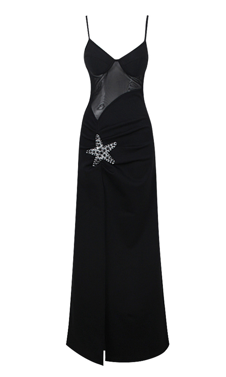 Bustier Rhinestone Star Maxi Dress Black - Luxe Maxi Dresses