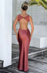 Backless Maxi Silk Dress Cranberry