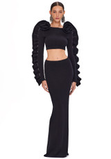 Ruffle Long Sleeve Two Piece Maxi Dress Black