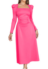 Long Sleeve A Line Midi Dress Hot Pink