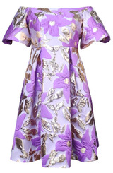 Puff Sleeve Floral A Line Midi Dress Lavender Gold