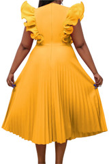 Ruffle Pleated A Line Midi Dress Yellow