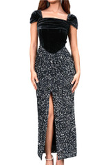 Draped Velvet Sequin Maxi Dress Black