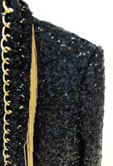 Long Sleeve Sequin Chain Tassel Jacket Black