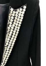 Long Sleeve Crystal Lapel Blazer Black