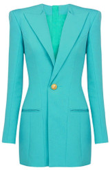 Long Sleeve Concealed Pocket Blazer Dress Turquoise