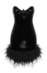 Strapless Bustier Feather Sequin Dress Black