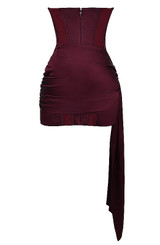 Strapless Draped Corset Dress Burgundy