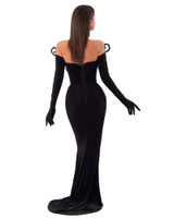 Long Sleeve Crystal Maxi Velvet Dress Black