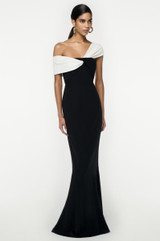 One Shoulder Draped Maxi Dress Black White