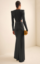 Long Sleeve Draped Maxi Dress Black